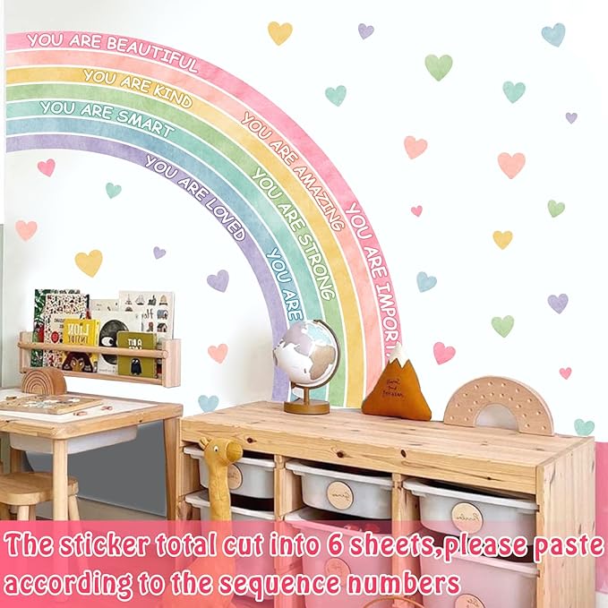 Large Rainbow Wall Sticker Watercolors Inspirational Wall Decal Baby Girls Bedroom Walls Decor Half Rainbow Decals Peel and Stick Pastel Pink Vinyl Art Mural Sticker for Toddler Playroom Kids Nursery