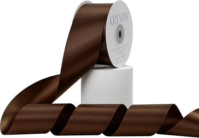 Brown Satin Ribbon, Double Faced 2 Inch X 25 Yards Brown Ribbon, Premium Satin Ribbon for Gift Wrapping, Crafts, Hair Bow Making, Sewing, Flower Bouquet, Wedding Party Decor