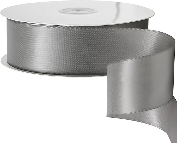 LIUYAXI Silver Stain Ribbon, 2" X Continuous 50 Yards, Double Faced Fabric Ribbon Use for Bows Bouquet,Christmas Gift Wrapping,Floral Arrangement