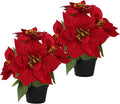 Poinsettias Flowers Artificial 2 Pack Red Faux Christmas Poinsettia Plant Small 11 Inch Winter Flowers for Home Office Table Decorations Indoor Xmas Ornament