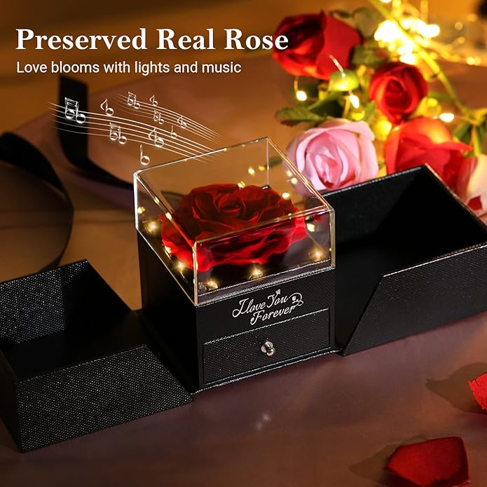 Emibele Preserved Rose Gifts for Women, Eternal Flower Rose Box with Heart Necklace, Romantic I Love You Gifts for Her Women Wife Mom Grandma on Valentines Mothers Day Birthday Anniversary