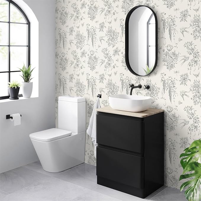 Cream White and Gray Peel and Stick Wallpaper Vintage Floral Contact Paper 16.9"x118.1" Floral Birds Self Adhesive Removable Wallpaper Grey Flowers Decorative Wall Paper for Bathroom Cabinets