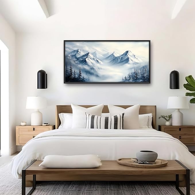 Snow Mountain Large Wall Art Framed Wall Decor for Living Room, Mountains Pictures Oversized Canvas Print Painting Modern Extra Large Framed Artwork for Bedroom Office Home Decor 60"x30"