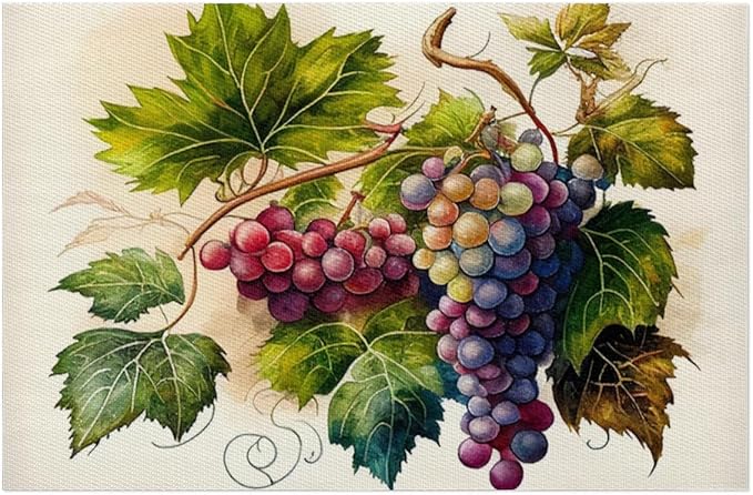 Fruit Grapes Purple Abstract Placemats Set of 1 PVC Vinyl Non Slip Table Mats Waterproof Heat Resistant Place Mats Washable Wipeable Dining Table Mat for Kitchen Party Indoor Outdoor Decorative