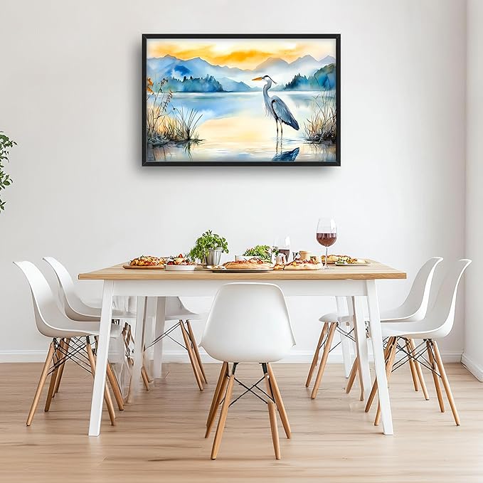 Heron Bird Large Decor Wall Art Mountain Landscape Framed Pictures for Living Room, Oversized Canvas Print Painting Modern Extra Large Framed Artwork for Bedroom Office Home Decor 36"x24"