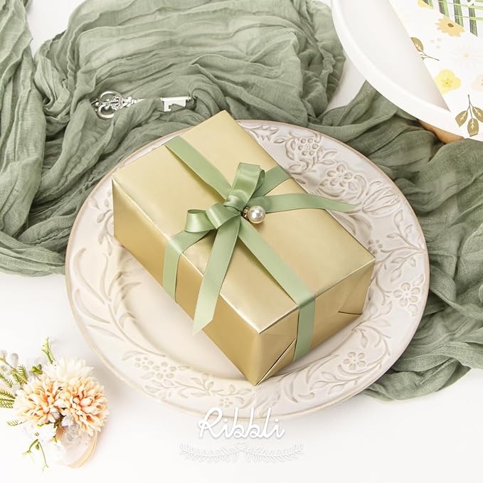 Ribbli Dusty Sage Satin Ribbon Double Faced Satin 1/2 inch x Continuous 50 Yards-Spring Moss Ribbon for Gift Wrapping Crafts Wedding Decoration Bows Bouquet Floral Arrangement