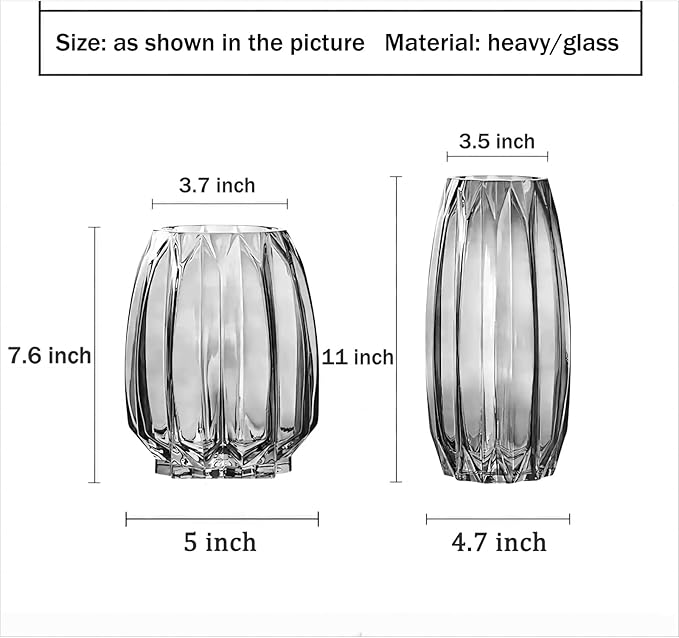 Flower Vase,7.8 inch,GIDARY Thickened Clear Ribbed Glass Vase for Bookshelf,Dinner Table,Indoor Office Desktop,Meeting Room,Home Christmas Day Decoration