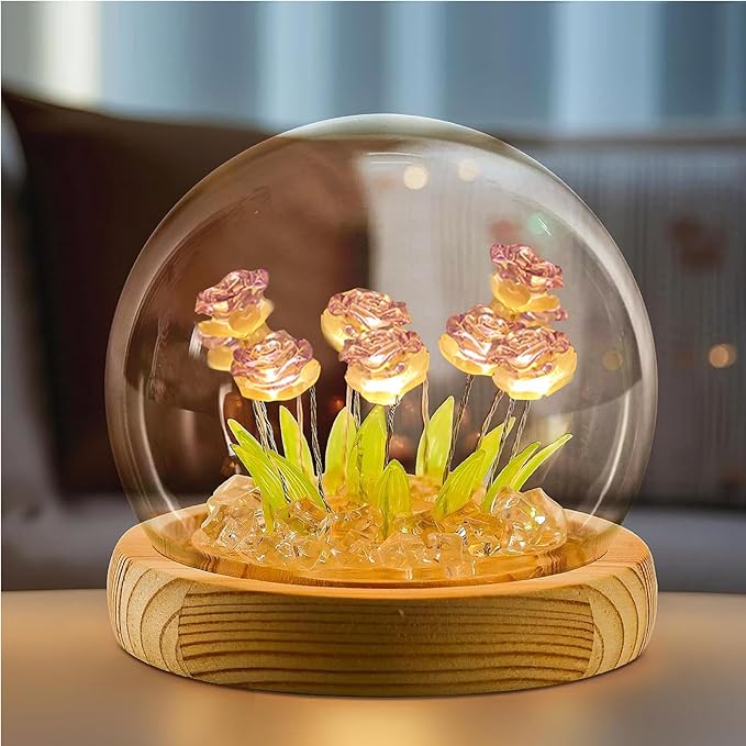 Rose in A Glass Dome Night Light - Valentines Day Gifts for Her, Birthday Gifts for Women, Battery-Powered