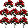 8 Pack 5 Heads Christmas Artificial Poinsettia Flowers Faux Poinsettia Bush Bouquets Silk Poinsettia Christmas Tree Ornaments Poinsettia Flower Arrangement for Home Decor