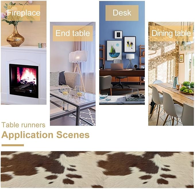 Cow Print Table Runner, Brown Cowhide Western Style Runner Country Farmhouse Cottage Patten Decoration for Home Kitchen Dining,13x60 Inch