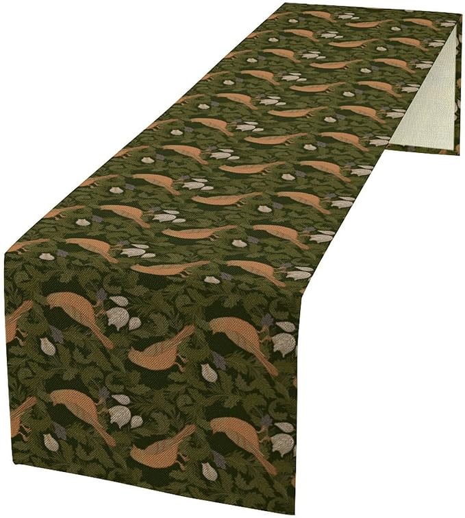 William Morris Table Runner, Vintage Green Botanical Plant Birds Retro Table Runner for Kitchen Dining Cafe Party Holiday Decoration, 13x108 Inch