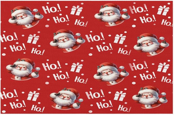Christmas Xmas Ho Santa Claus Placemats Set of 4 PVC Vinyl Non Slip Table Mats Heat Resistant Place Mats Washable Wipeable Dining Table Mat for Kitchen Decor Party Indoor Outdoor Decorative Gift