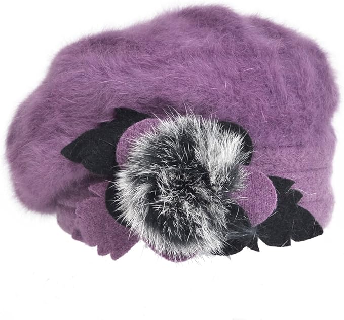 VECRY Lady French Beret 100% Wool Beret Floral Dress Beanie Winter Hat