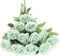 Artificial Rose Flower Sage Green Flowers Sage Green Roses Silk Flowers 12 pcs with Long Stem Silk Roses Bouquet for Wedding Bridal Shower Part Home Decoration