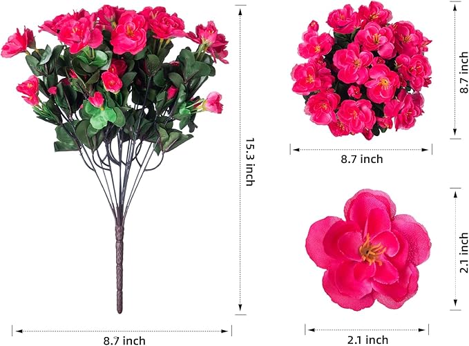 Ivydale Artificial Fake Camellia Flowers Plants for Outdoor Outside Fall Decoration, Faux Silk Hotpink Camellias UV Resistant Look Real for Planter Porch Patio Garden Yard, 3 Large Bundles
