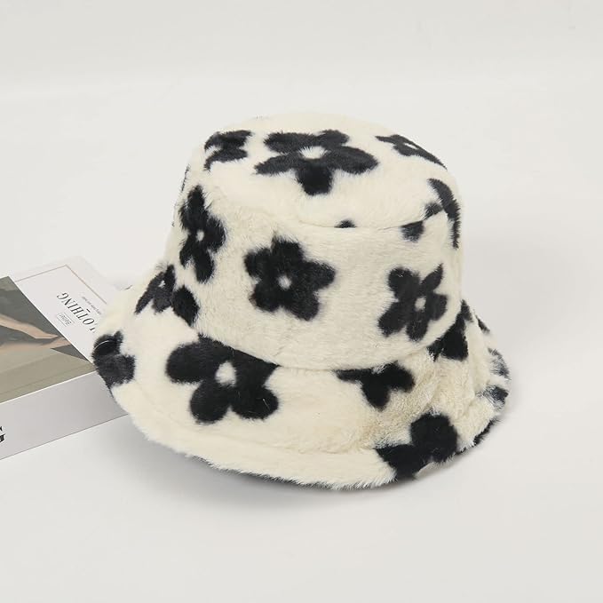 Winter Soft Faux Fur Plush Bucket Hat, Lovely Fisherman Cap, Fashion Outdoor Thick Warm Sun Cap for Women