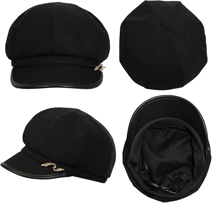 Women Retro Classic Visor Newsboy Cabbie Cap Beret Hats with Flower Buckle for Woman Ladies