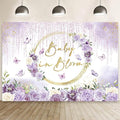 MEHOFOND Baby in Bloom Baby Shower Backdrop Purple Floral Butterfly Baby Shower Party Decorations Baby Girl's Watercolor Floral Glitter Drops Decorations Supplies Banner Photo Booth Studio Props