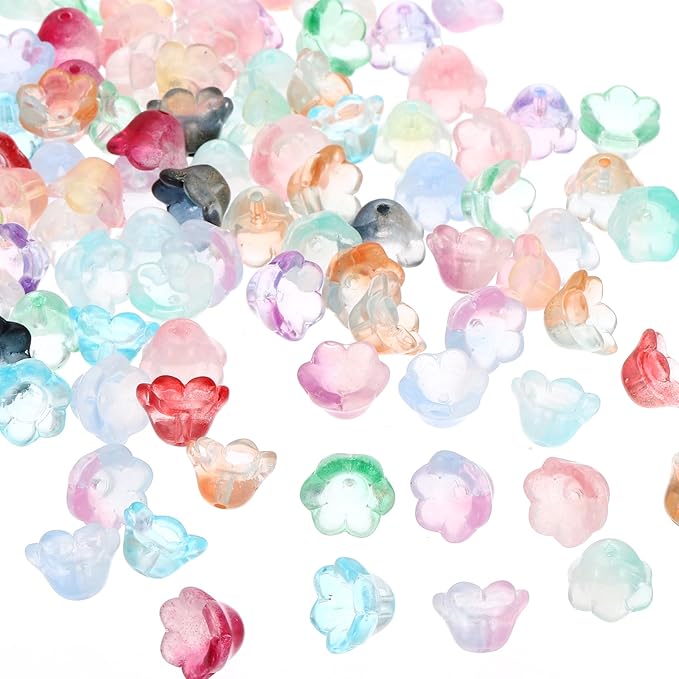 PATIKIL Glass Trumpet Flower Beads, 200 Pcs Gradient Flower Bead Charm for Jewelry Making DIY Craft, Bracelets, Earrings, Necklaces Decorations, Multicolored