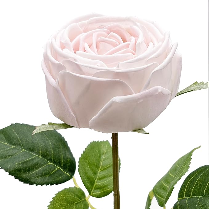5Pcs Light Pink Real Touch Artificial Silk Flowers with Stems - Lifelike Latex Austin Rose Peony for Wedding Bouquets, Home Decor, DIY Floral Arrangements