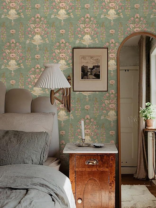 Orainege Vintage Floral Wallpaper Peel and Stick Wallpaper Removable Modern Contact Paper 16.9inx196.8in Self Adhesive Wall Paper for Bedroom Bathroom Shelf Liner Decor Papel Tapiz para Pared