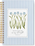 VIIJJUE Blue Tulip Floral Christian Notebook Journal, Tulip Floral Christian Gifts, Blue Notebook Office Supplies, Nehemiah 8:18 Bible Verses Scripture Religious Hardcover Spiral Journal 5.5x8.3 Inch
