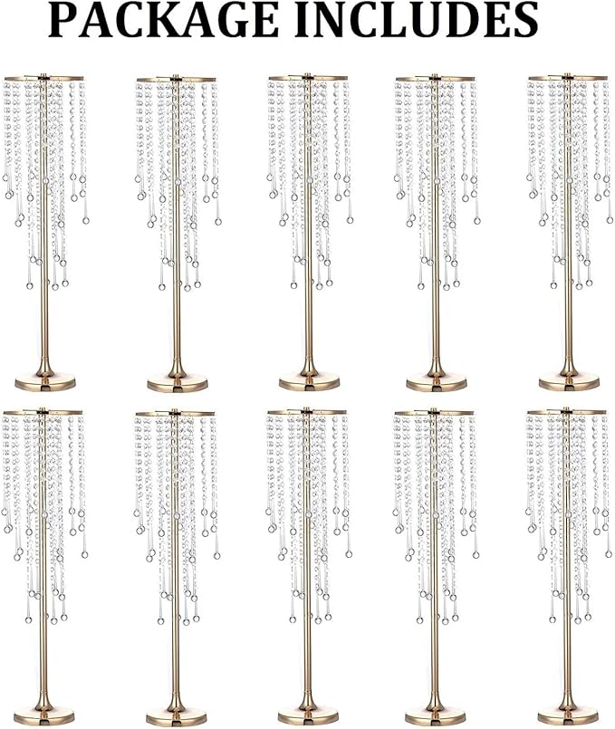 10 Pcs Tall Elegant Wedding Centerpiece Stand, Metal Flower Candle Holder with Chandelier Crystal, 29.5inch Gold Flower Vase,for Wedding Party Birthday Christmas Home Décor
