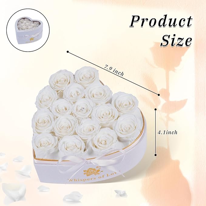 Luxury Preserved Roses – Forever Real Roses Flowers for Delivery in a White Box, Preserved Flowers Birthday Gifts for Women Mom Wife, Ideal for Anniversary (White 16 Roses, 16 Roses)