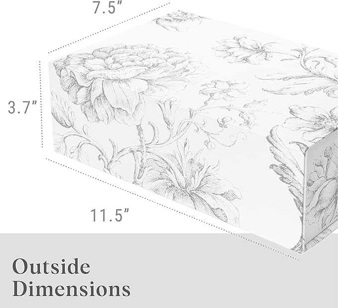 Luxury Keepsake Gift Box | Silver Floral Decorative Boxes with Magnetic Lids for Presents, Wedding Memory Box, and Bridal Gifts. 11.5" x 7.5" x 3.5"