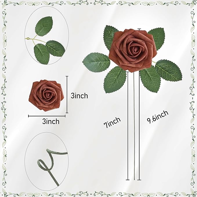 Artificial Flowers, 25pcs Terracotta Artificial Rose for DIY Wedding Bouquets Centerpieces Arrangements, Foam Roses with Stems for Bridal Shower Party Home Decorations