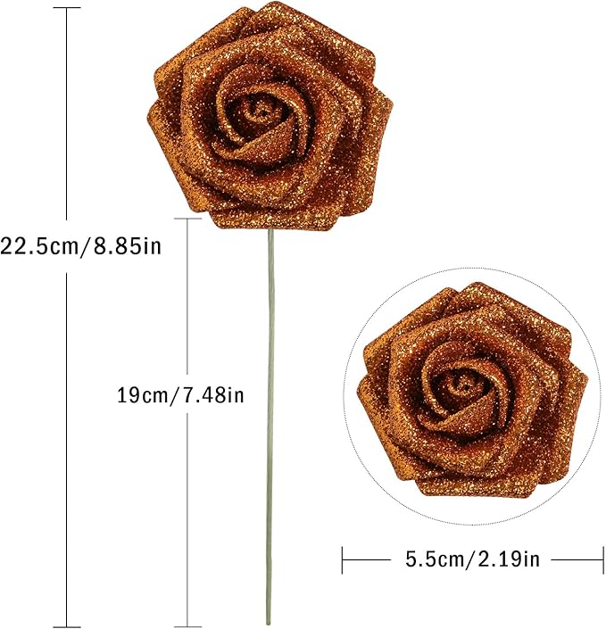 IPOPU Orange Foam Flowers, 25pcs Foam Glitter Roses Glitter Flowers Foam Rose with Stem for DIY Wedding Bridal Bouquet Home Party Decoration(Orange)