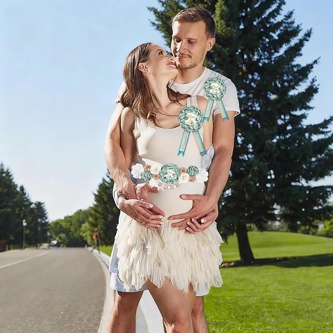 INSYOHO Woodland Baby Shower Decorations - Adjustable Safari Theme Maternity Belt with Jungle Animals Baby Shower Decorations, Gender Reveal Party Supplies for Mom to Be