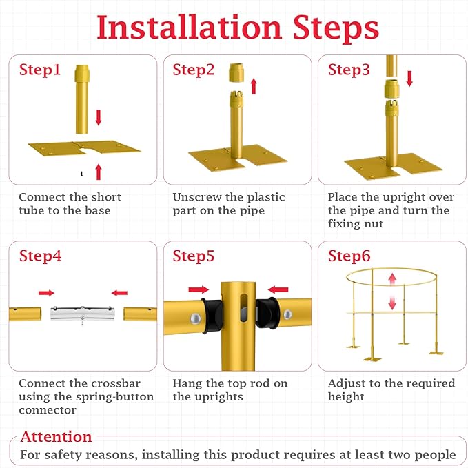 EMART Backdrop Stand Heavy Duty 10x10Ft, Round Pipe and Drape Photo Background Support Kit, Adjustable Metal Frame with Flat Base for Wedding Birthday Party Decorations-Gold