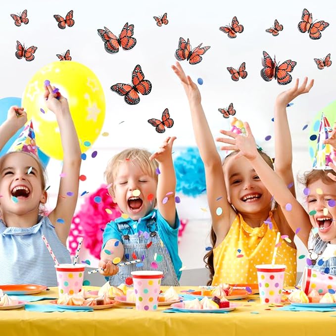 SAOROPEB 3D Butterfly Wall Decor, 48 Pcs Double Layer Butterfly Decorations for Party Decorations Locker Decor Refrigerator Decal, Reusable (Monarch)
