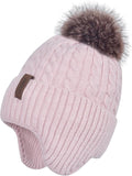 FENELY Women's Knitted Warm Beanie Winter Hat, Warm Chunky Snow Hat with Pompom