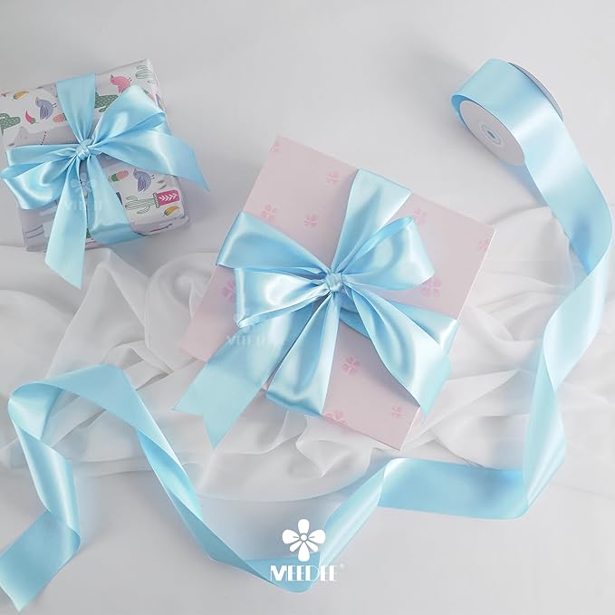 MEEDEE Blue Satin Ribbon 2 Inch Blue Ribbon Lux Double Faced Ribbons by 25 Yards Silk Ribbons for Gift Wrapping, Crafts, Satin Weddings, Flower Bouquet, Holiday Decorating