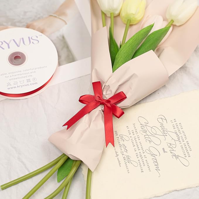 Premium Double Faced Satin Ribbon, 1/2 Inch X 50 Yards, Red, Perfect for Gift Wrapping, Crafts, Wedding Decor