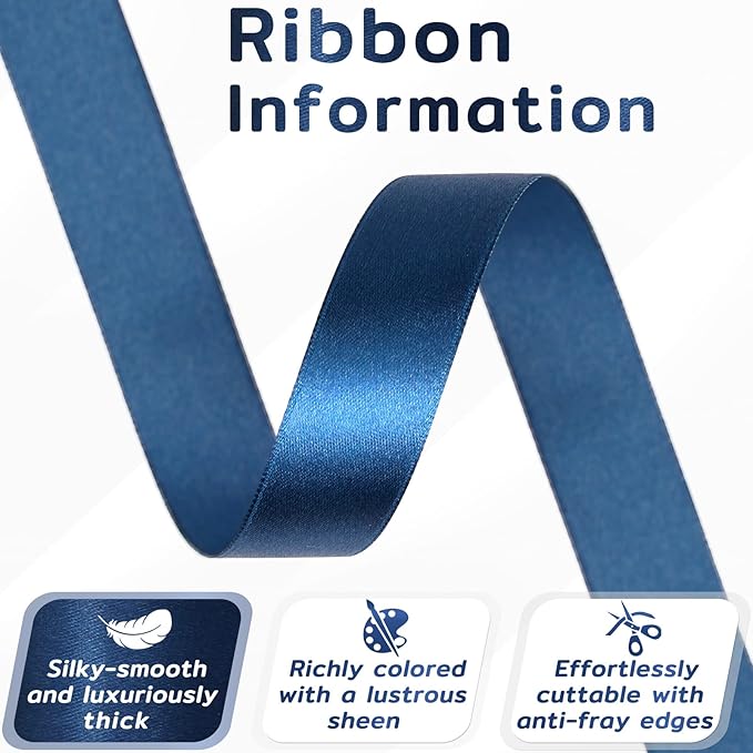 60 Yards Navy Blue Satin Ribbon 3/4 Inch, Dark Blue Polyester Fabric Ribbon for Gift Wrapping, Crafts, Flower Bouquet, Wedding, Baby Shower, Festival, Christmas