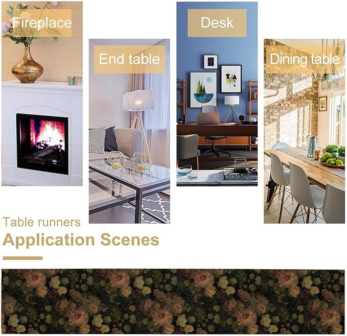 Vintage Floral Table Runner,Pink Flowers Rose Gothic Print Table Runner for Home Kitchen Table Dining Indoor Outdoor Party Decor 13x120 Inch