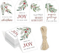 100 Pcs Merry Christmas Gift Tags Happy Holidays Paper Tag Watercolor Holly Xmas Hanging Label Tags with Hemp Rope for Xmas Season Gift Wrapping DIY Crafts, 4 Designs