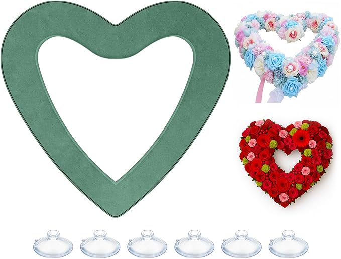 Fiwochic 15.75 x 14.76 Inch Heart Floral Foam Cage Heart Shaped Flower Arrangements Stand with Suction Cup Dry Wet Floral Foam Blocks Flower Cage Holder for Valentine's Day Wedding Party Decorations