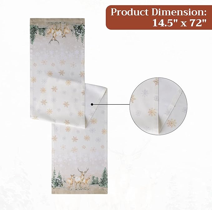 Maison d' Hermine Table Runner 100% Cotton Single Layer Table Runners 72 inches Long for Thanksgiving Christmas Decorations Home Kitchen Dining Party Wedding (Deer in The Woods, 14.5" x 72")