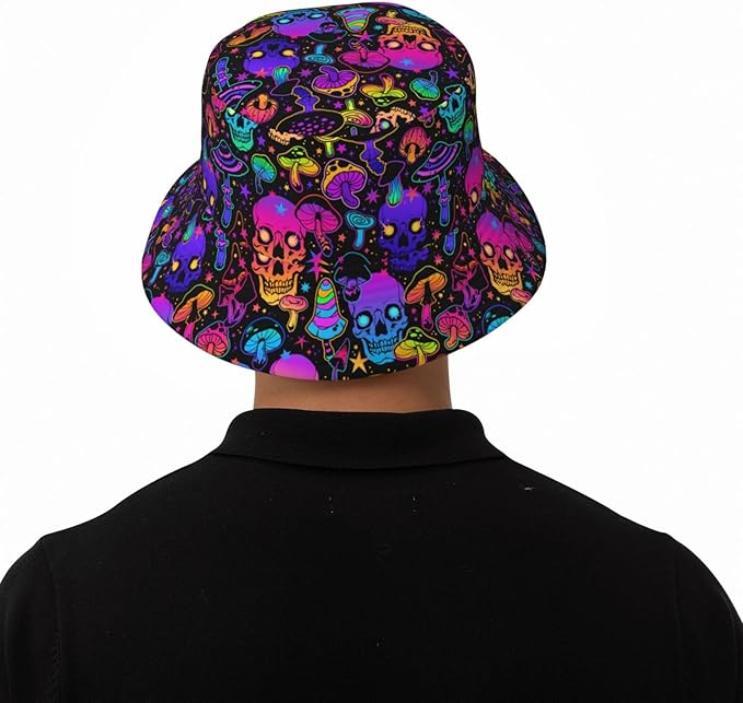 Mushrooms Skulls Cool Bucket Hat Beach Sun Hat Beach Fishing Hat for Men Women