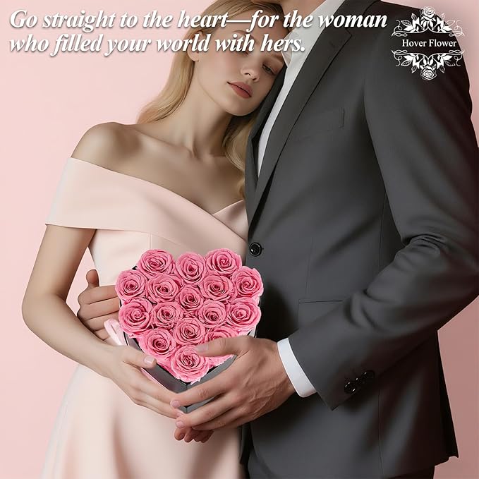 16 Forver Preserved Flowers in a Heart Box, Flowers for Her,Eternal Roses Flowers for Delivery Prime, Flowers Birthday Gifts for Women Mom Grandma Wife - Pink