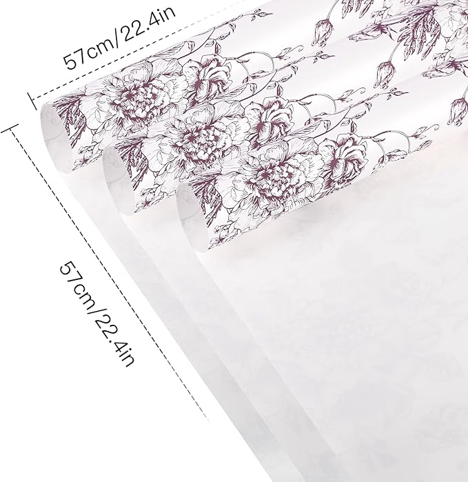 WRAPAHOLIC 20 Sheets Flower Wrapping Paper - 22.4 x 22.4 inch Dark Purple Vintage Floral Printed Water-Resistant Floral Bouquet Wrapping Paper, Florist Supplies Packaging for Wedding Birthday DIY