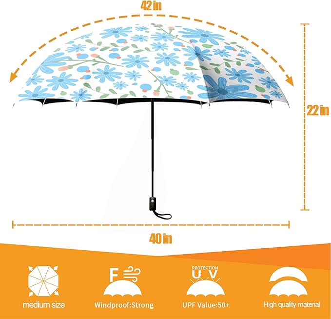 Small Compact Travel Automatic Folding Umbrella for Women, Portable Lightweight, Rain, Wind, UV Sun Shade