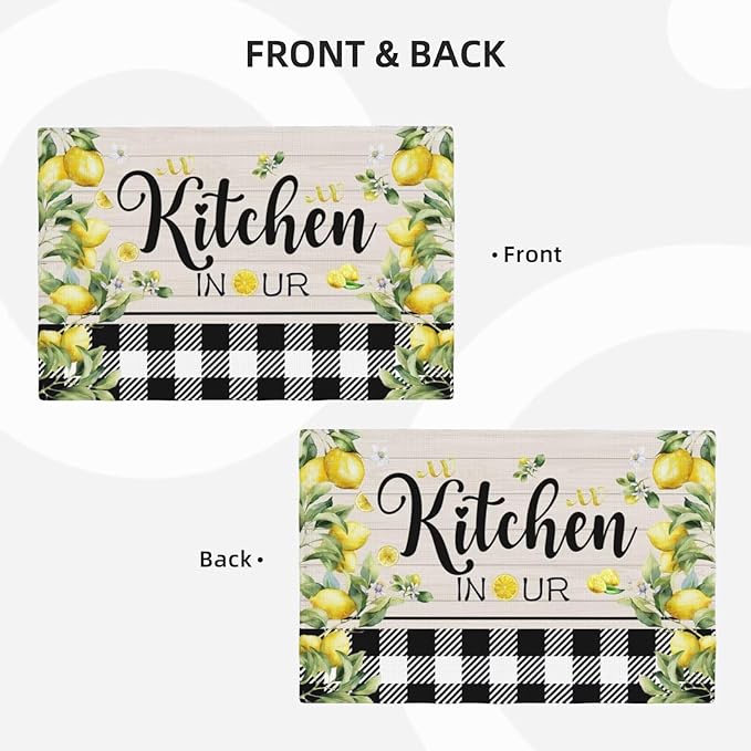 Lemon Kitchen Table Placemats Set of 6 Retro Country Green Leaves Fruit Heat Resistant Table Mats for Home Party Indoor Holiday Decor 12 x 18 Inch