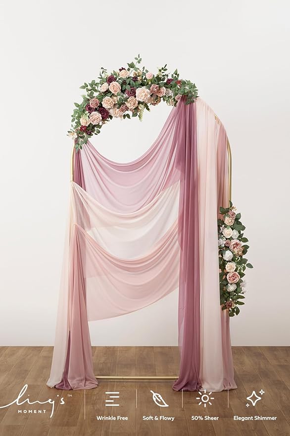 Ling's Moment Wedding Arch Draping Fabric 3 Panels 20Ft Chiffon Fabric,Sheer Draping Fabic for Wedding Arrangement Ceremony Reception Backdrop Party Swag Home Decor (Dusty Rose & Mauve & Blush)