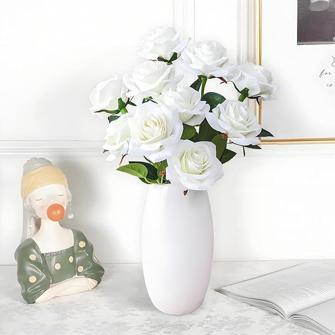 200 Pack Artificial Silk Roses Flowers - Milky White Fake Flowers for Wedding Decor, 3.7in(7cm) Silk-Like Velvet Flower Heads with 50cm Long Stems, Home Centerpieces, Bridal Shower (200, Milky White)