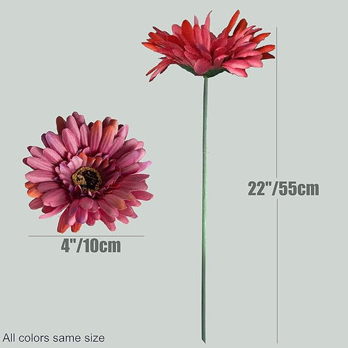 12pcs Artificial Gerbera Daisies,22 Inch Long Stem Silk Daisy Flowers,Realistic Artificial Flower Mums for Home Décor Centerpiece Wreath Supplies Wedding Bouquet,Light Wine